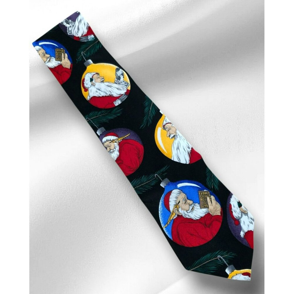 VTG Christmas Neck Tie Saturday Evening Post Santa Claus Ornament Silk Holiday